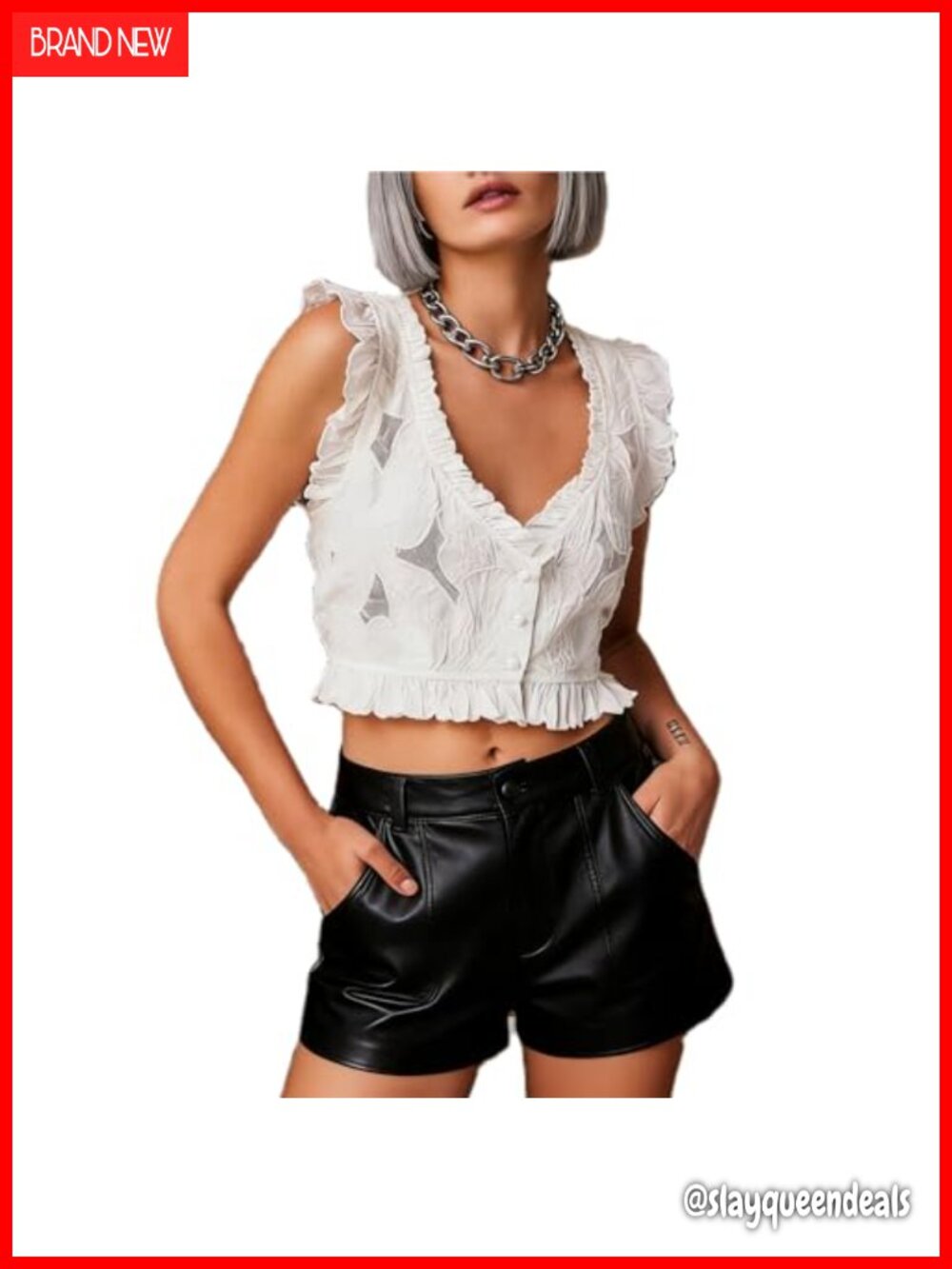 Embroidered Tank Top Sleeveless Crop Ruffle Vest Summer Going Out